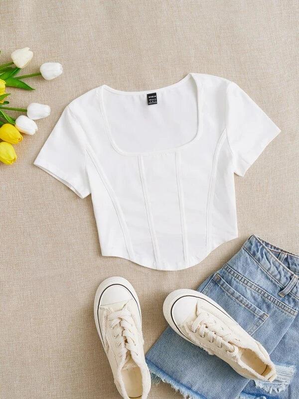 SHEIN EZwear T-shirt À Col Carré Couture Devant