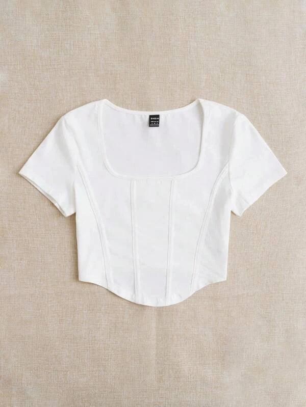 SHEIN EZwear T-shirt À Col Carré Couture Devant