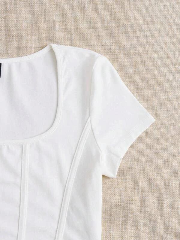 SHEIN EZwear T-shirt À Col Carré Couture Devant