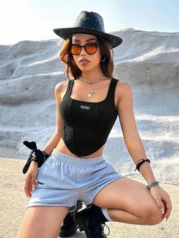SHEIN Coolane Top sans manches à applique lettre
