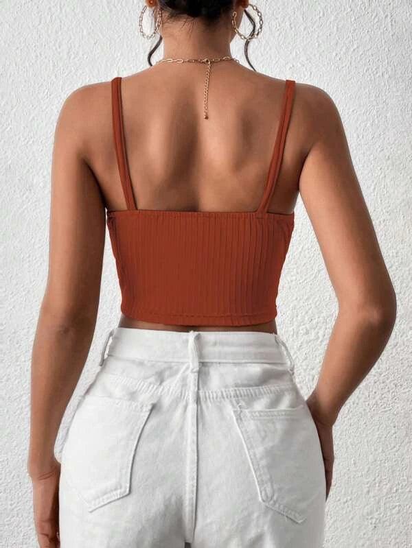 SHEIN Privé Top à fines brides court unicolore - GlamShopTN
