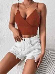 SHEIN Privé Top à fines brides court unicolore