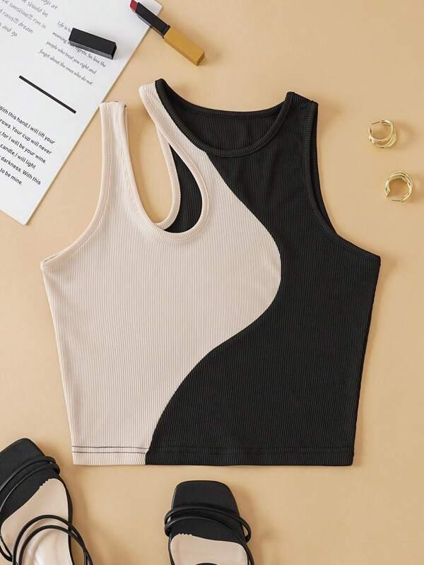 SHEIN Essnce Top sans manches bicolore découpé