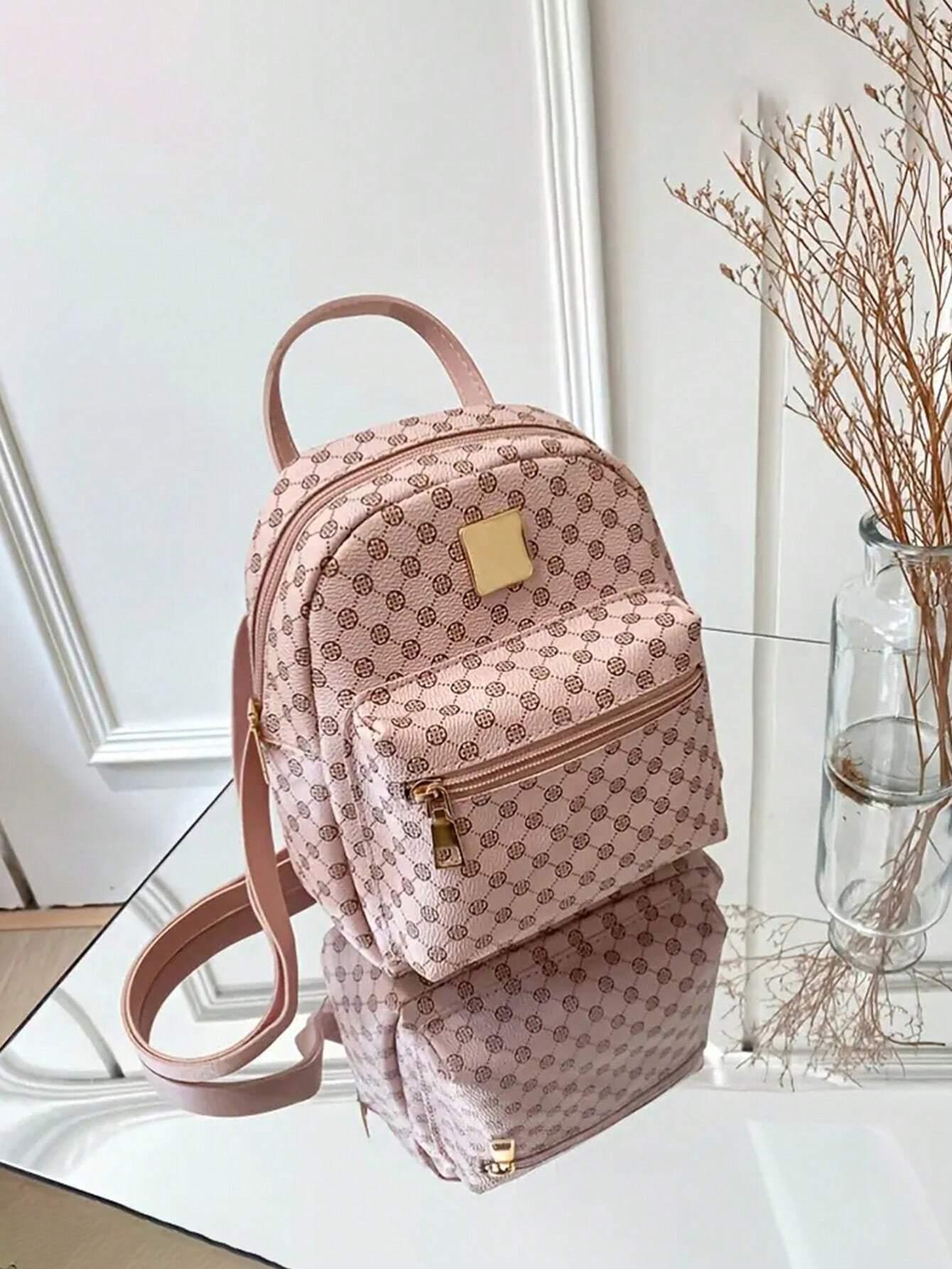 Shein Sac à dos mignon petit zippé pour femme à motif géométrique avec à bride réglable 6.3 pouce - GlamShopTN