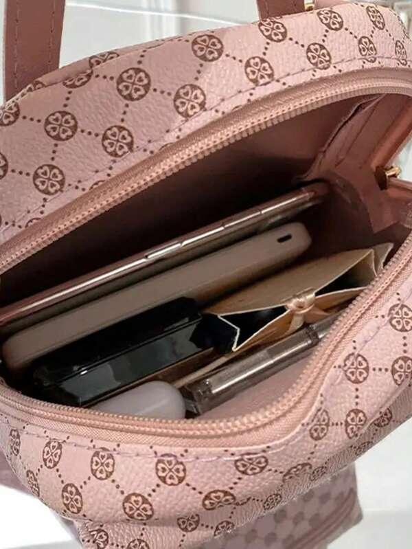 Shein Sac à dos mignon petit zippé pour femme à motif géométrique avec à bride réglable 6.3 pouce