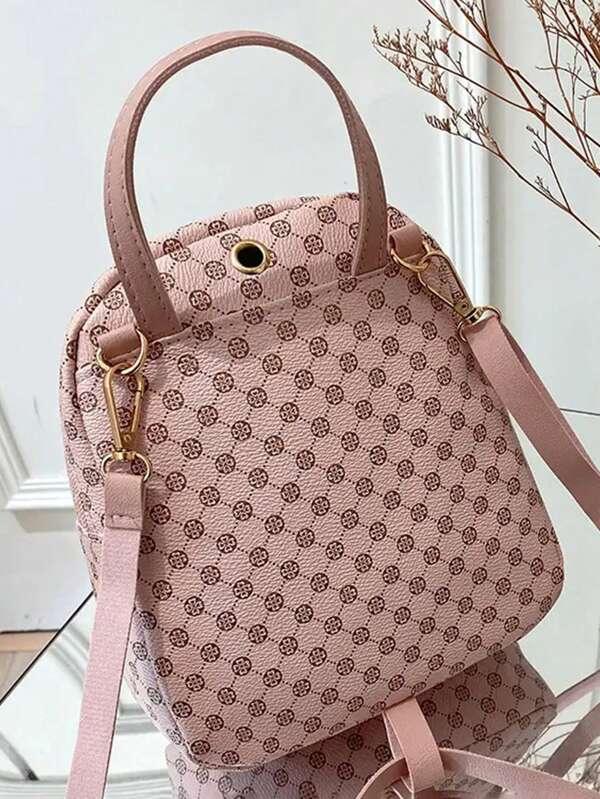 Shein Sac à dos mignon petit zippé pour femme à motif géométrique avec à bride réglable 6.3 pouce