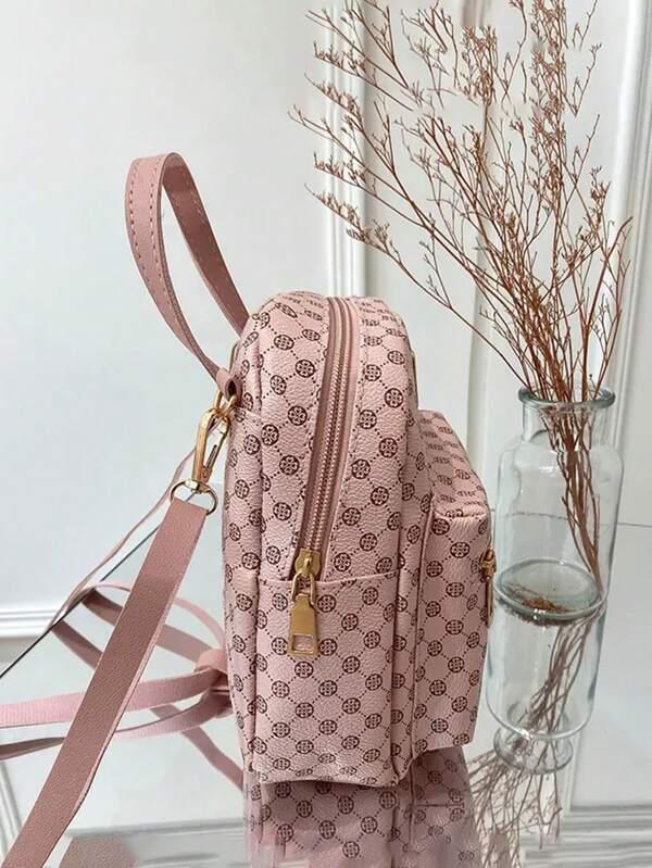 Shein Sac à dos mignon petit zippé pour femme à motif géométrique avec à bride réglable 6.3 pouce - GlamShopTN