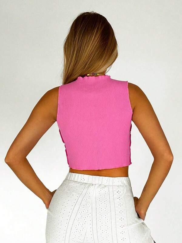 SHEIN EZwear Top sans manches court à blocs de couleurs à ourlet ondulé