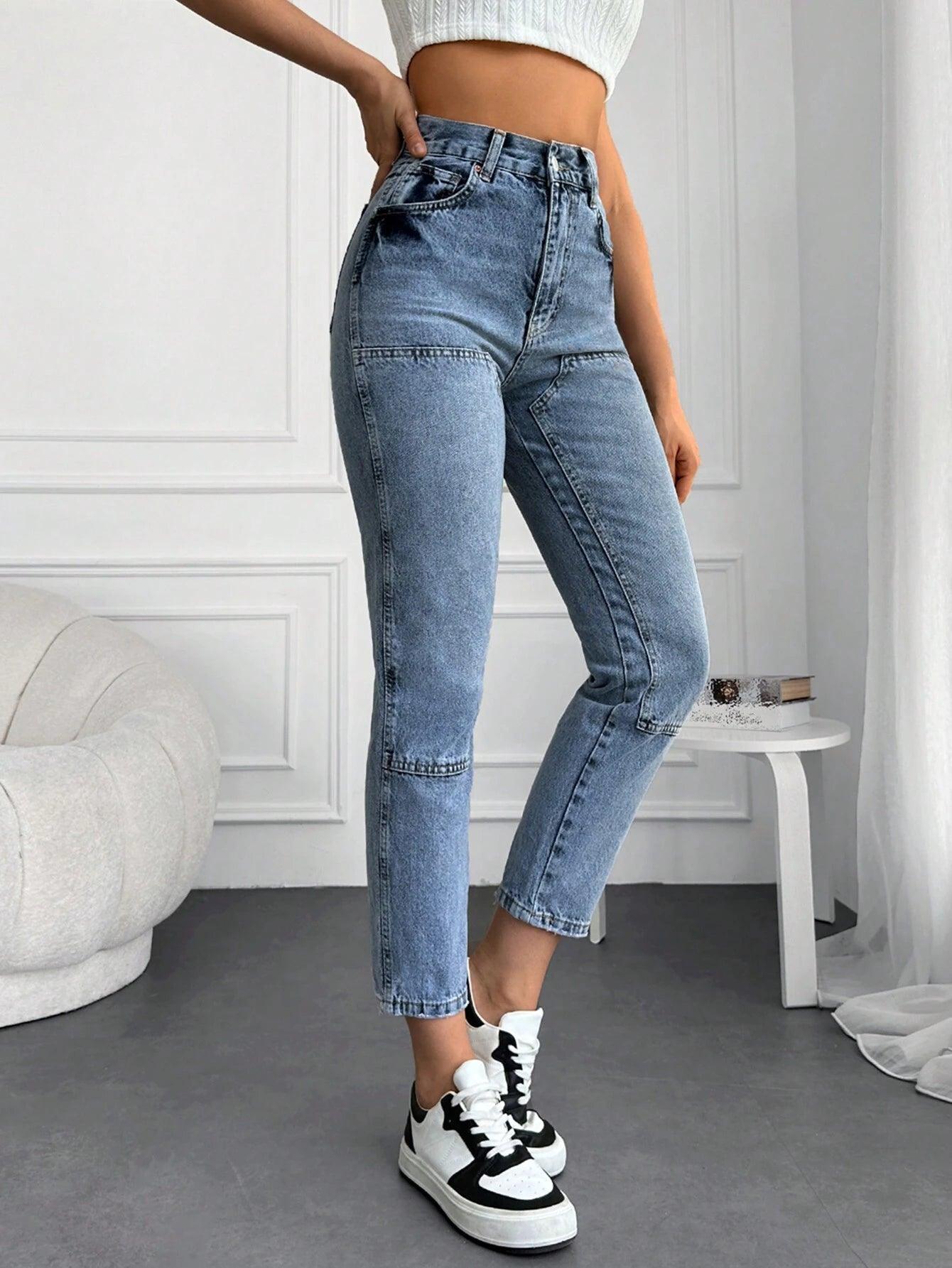 Shein Cottnline Jean Mom À Applique Lettre Tondu