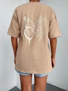 Shein T-shirts pour femmes Casual Floral Papillon
