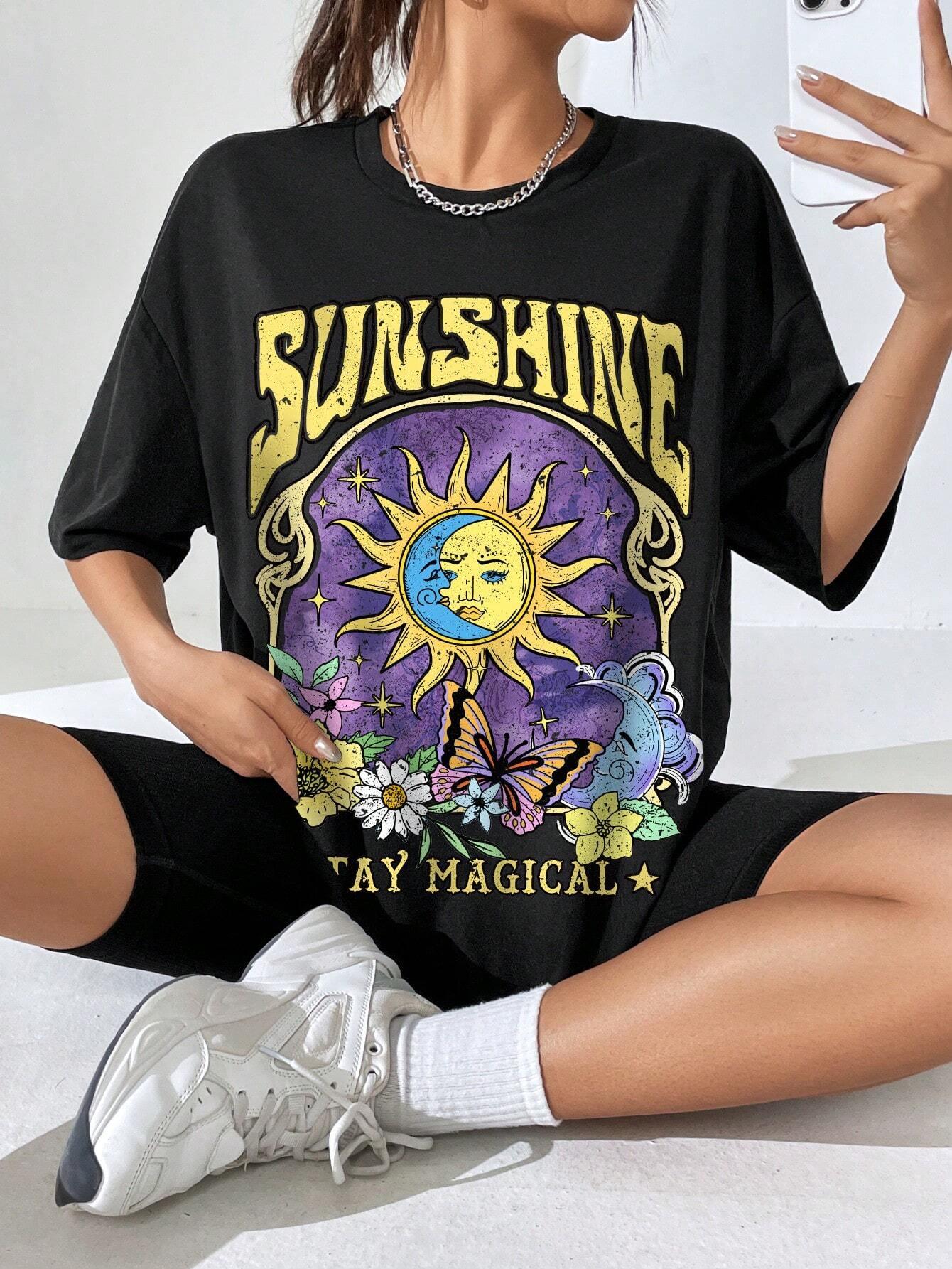 SHEIN EZwear T-shirt oversize soleil & à imprimé floral