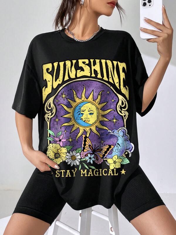 SHEIN EZwear T-shirt oversize soleil & à imprimé floral