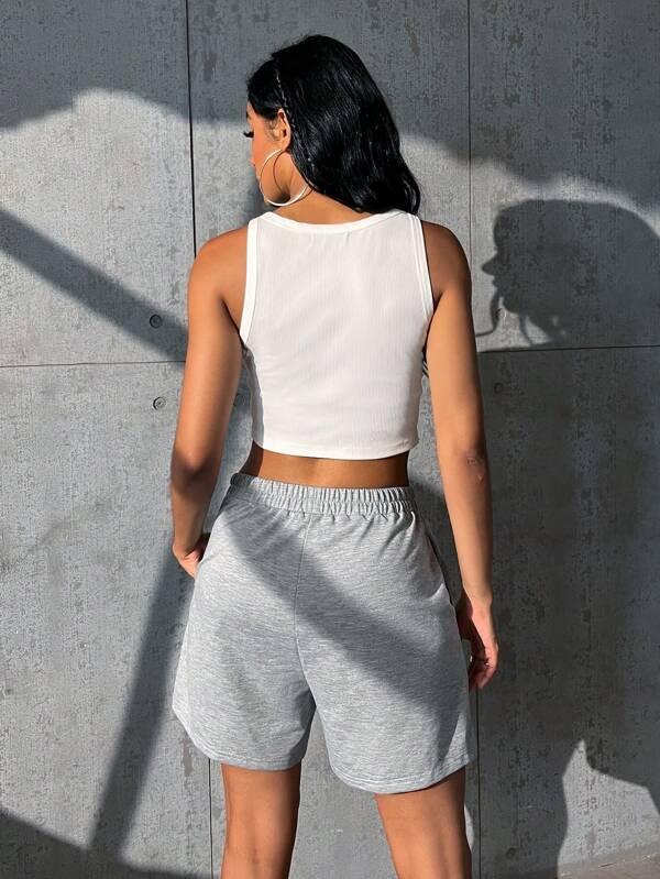 SHEIN EZwear À Lettres Top Sans Manches & Short - GlamShopTN