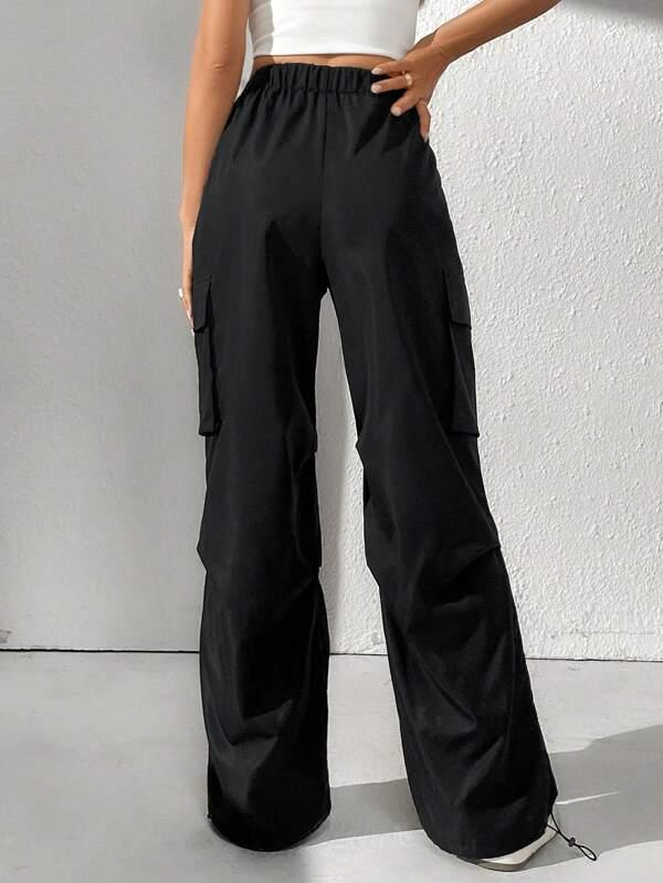 SHEIN Tall Pantalon Cargo Unicolore Taille Élastique Poche À Rabat