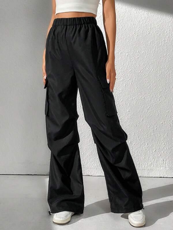 SHEIN Tall Pantalon Cargo Unicolore Taille Élastique Poche À Rabat