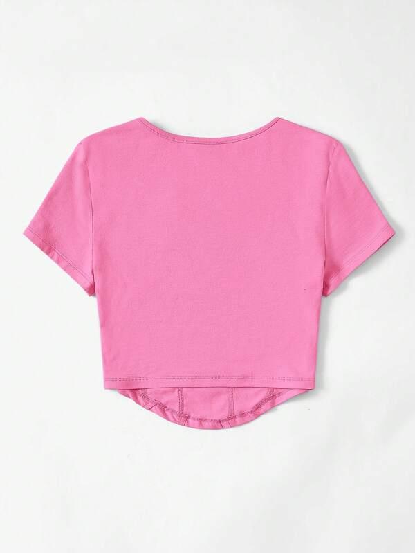 SHEIN EZwear T-Shirt Court À Col Carré Ourlet Incurvé