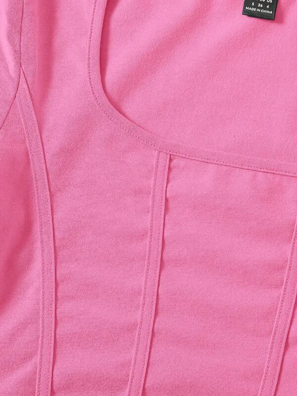 SHEIN EZwear T-Shirt Court À Col Carré Ourlet Incurvé