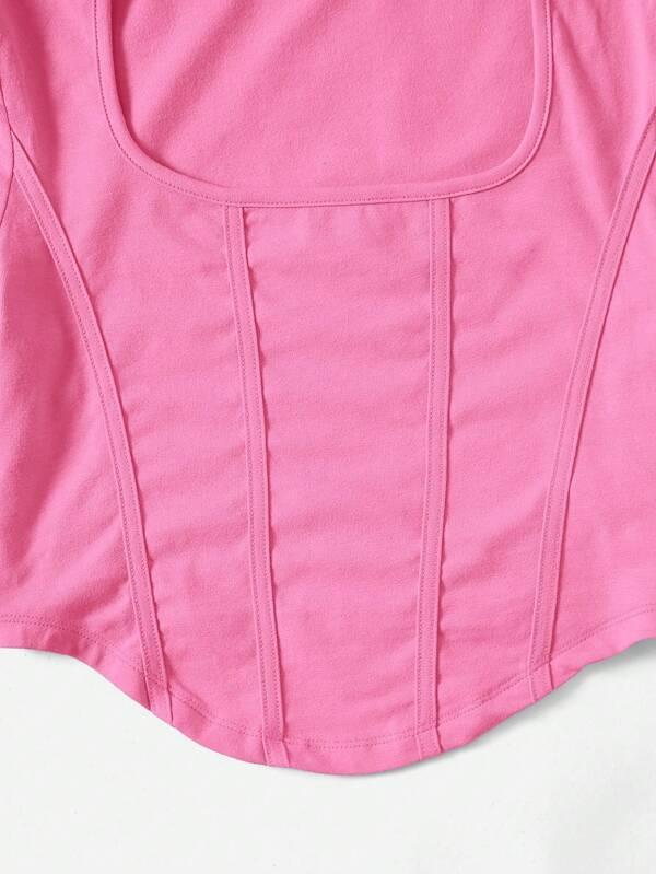 SHEIN EZwear T-Shirt Court À Col Carré Ourlet Incurvé