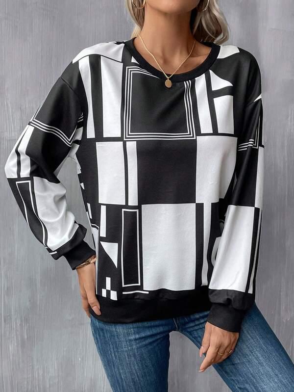 SHEIN LUNE Geo Print Drop Shoulder Sweatshirt - GlamShopTN