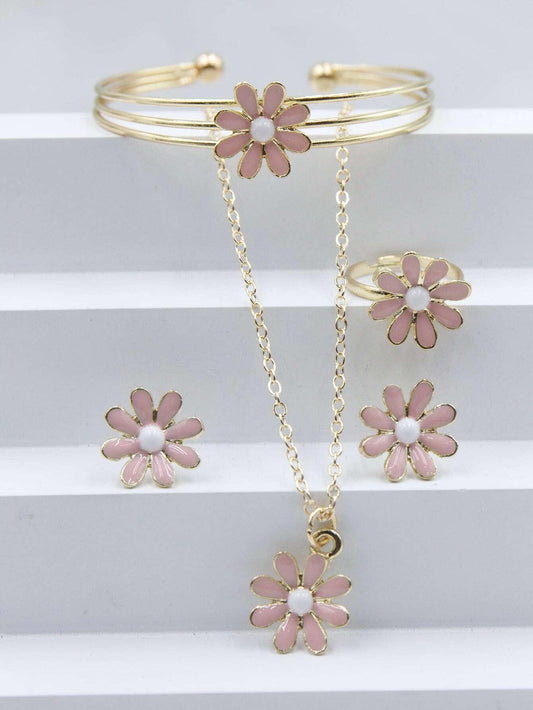 Shein 5 pièces/set Enfants À La Mode En Résine Goutte D'Huile Rose À Pendentif Fleur Collier - GlamShopTN