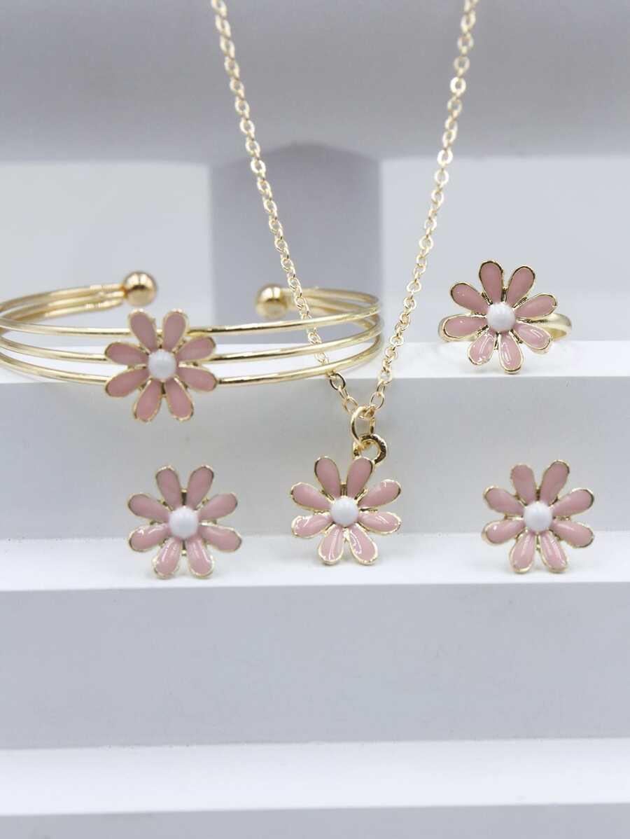 Shein 5 pièces/set Enfants À La Mode En Résine Goutte D'Huile Rose À Pendentif Fleur Collier - GlamShopTN