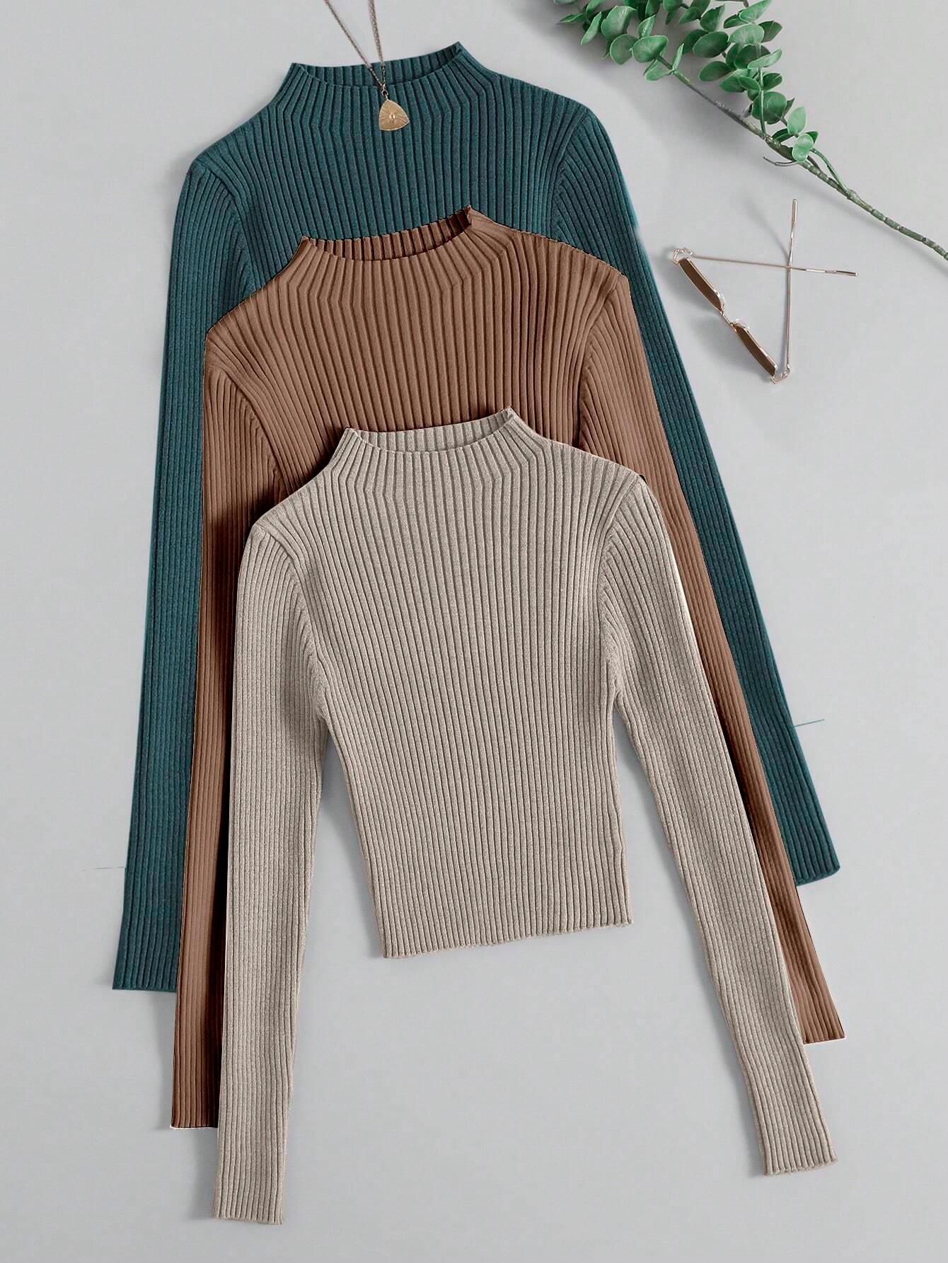 SHEIN Unity 3 pièces Pull À Col Montant Côtelé - GlamShopTN