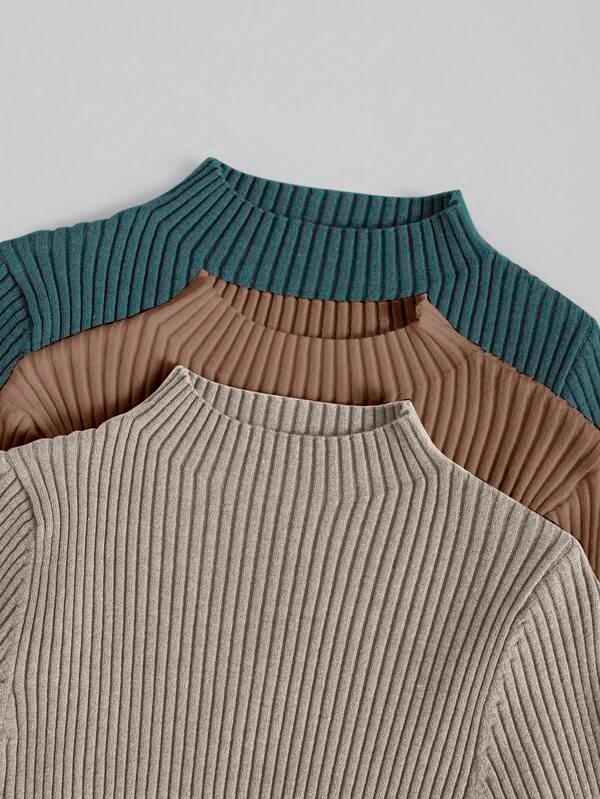 SHEIN Unity 3 pièces Pull À Col Montant Côtelé - GlamShopTN
