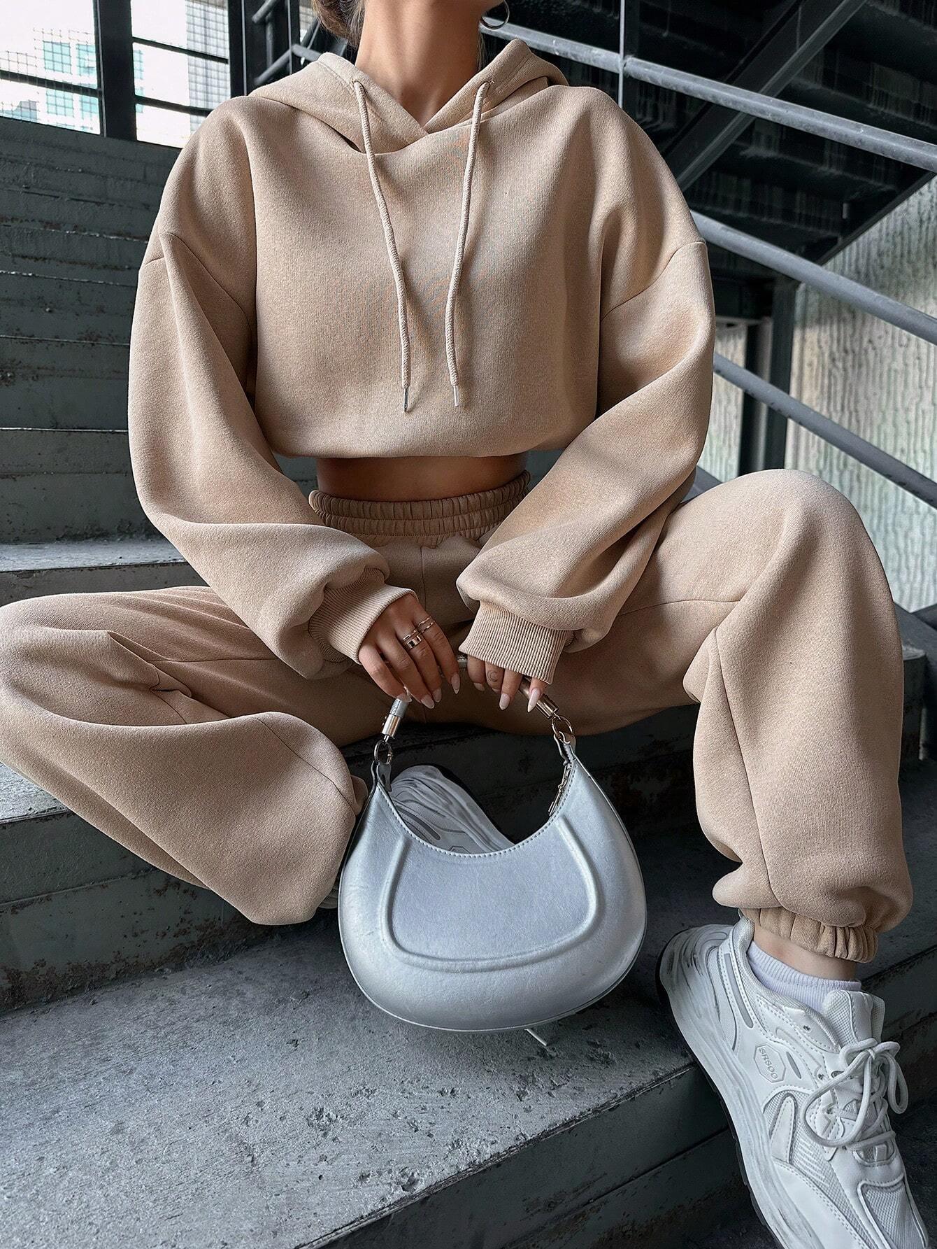 SHEIN Pantalon De Survêtement & Sweat-Shirt À Capuche Épaule tombante Ample Ourlet serré - GlamShopTN
