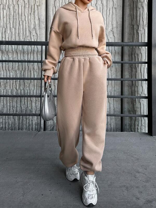 SHEIN Pantalon De Survêtement & Sweat-Shirt À Capuche Épaule tombante Ample Ourlet serré - GlamShopTN