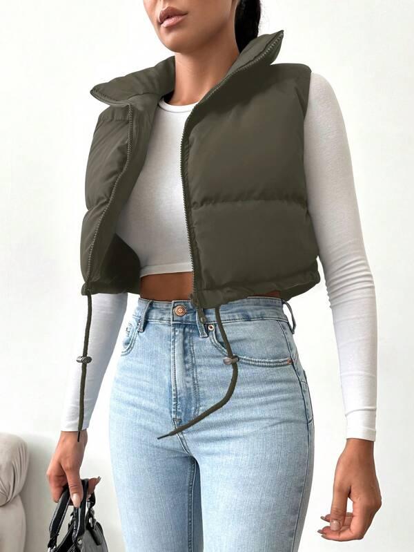 SHEIN Doudoune Sans Manches À Cordon Zippé - GlamShopTN