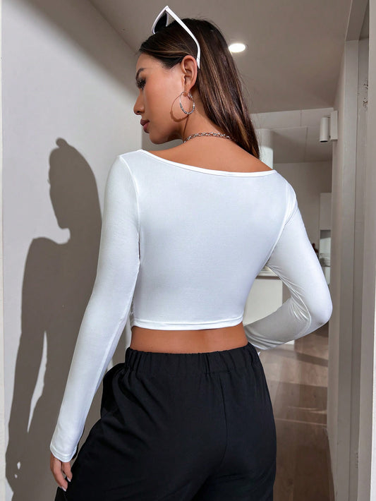 SHEIN EZwear T-shirt Col Bardot À Ruché Asymétrique