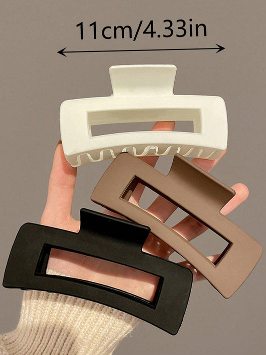 Shein 1-4 Pièces Grand Clip De Cheveux Carré En Plastique Léger En Noir, Blanc, Marron - GlamShopTN