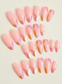 Shein Élevez votre style avec 24pcs Ongles faux en bloc de couleur d'amande