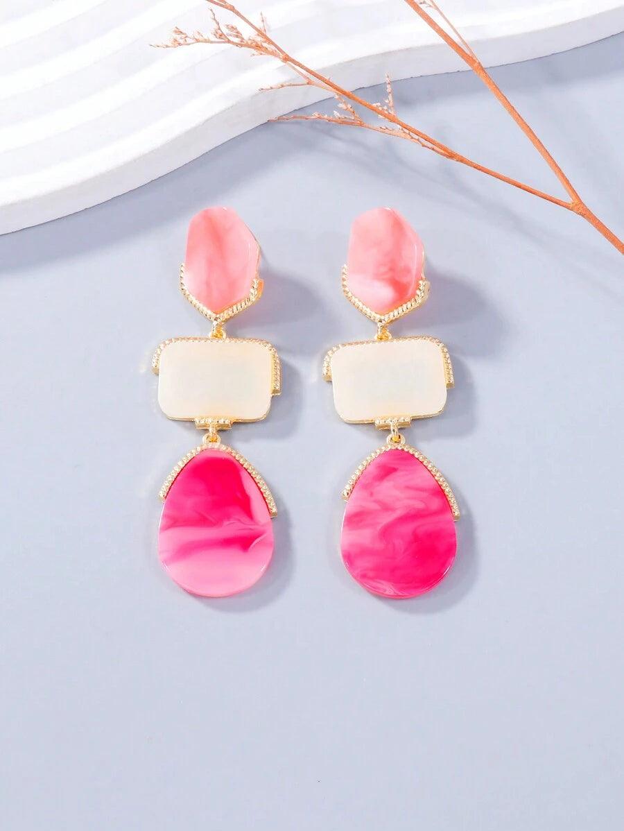 1 Paire De Boucles D'oreilles Pendentif Géométrique En Résine Pour Femmes, Bijoux Tendance