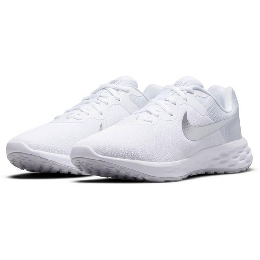 NIKE REVOLUTION 6 NN - CHAUSSURES DE RUNNING FEMME - BLANC-ARGENT MÉTALLISÉ-PLATINE PUR - GlamShopTN
