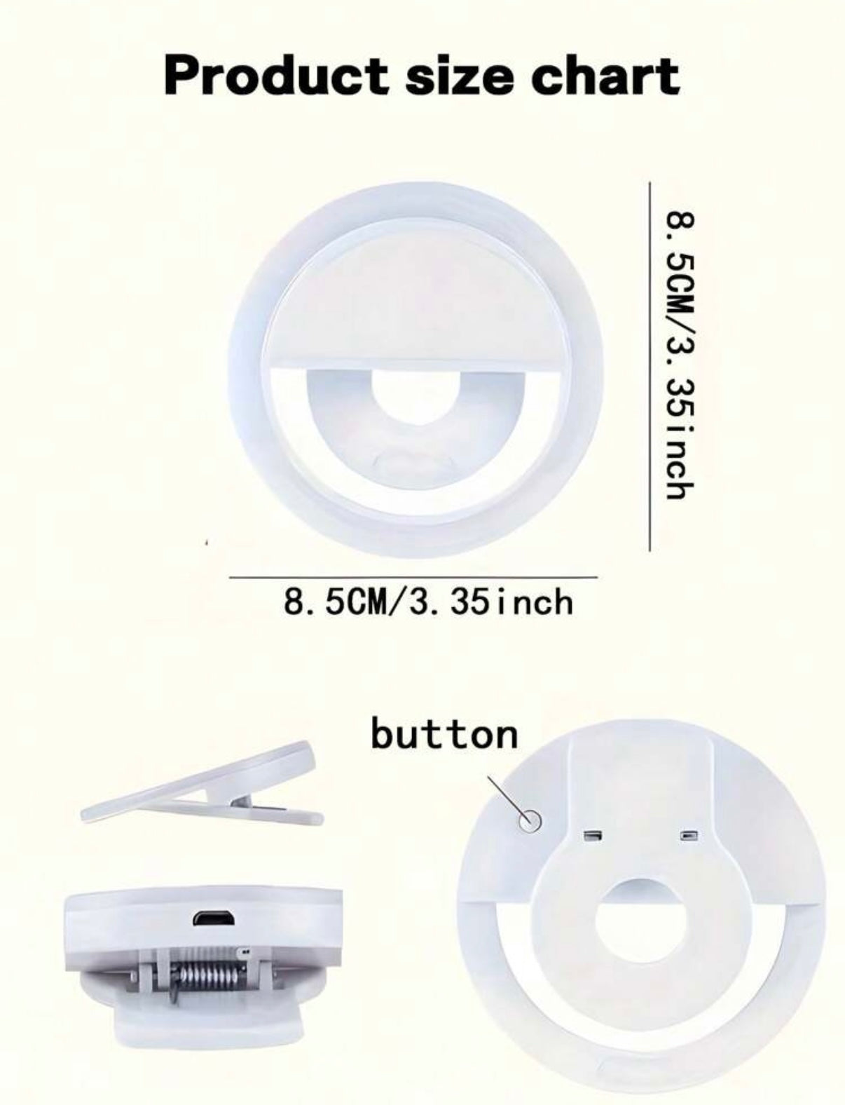 Shein 1pc USB Rechargeable Selfie Ring Light
LED With 3 Brightness Modes