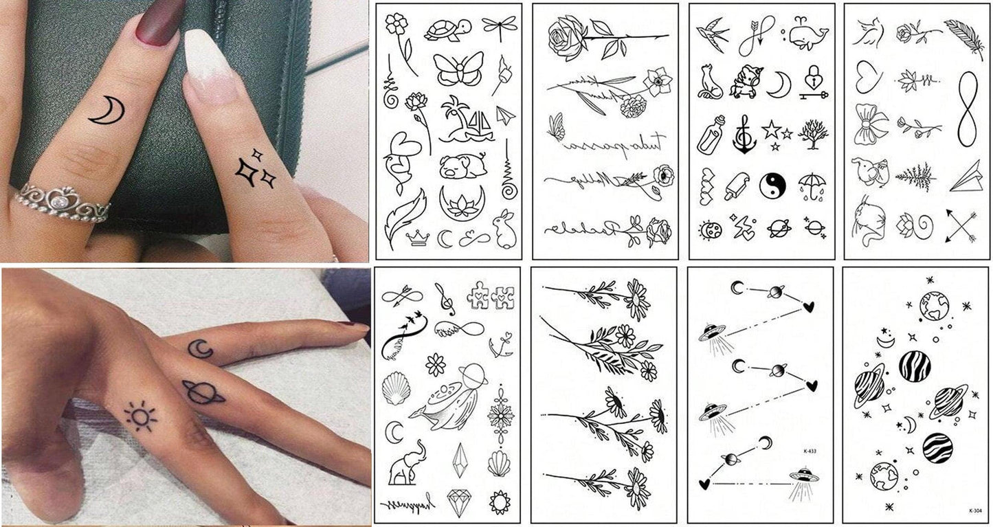 Shein 8 Créatif Noir Petit Design Tatouage Temporaire Autocollants Pour Hommes Et Femmes , Réaliste Branche D'arbre Ciel Étoilé Tatouage , Waterproof , Adapté Pour Bras , Visage , Doigt Et Cou Noir Vendredi - GlamShopTN
