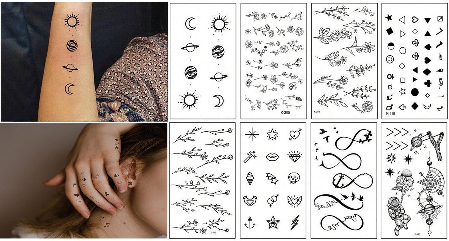 Shein 8 Créatif Noir Petit Design Tatouage Temporaire Autocollants Pour Hommes Et Femmes , Réaliste Branche D'arbre Ciel Étoilé Tatouage , Waterproof , Adapté Pour Bras , Visage , Doigt Et Cou Noir Vendredi - GlamShopTN