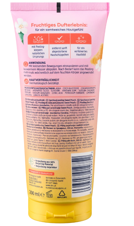 Balea Gommage Corps Sweet Peach – Mandarine & Pêche, Peau Douce pH Neutre 200 ml - GlamShopTN