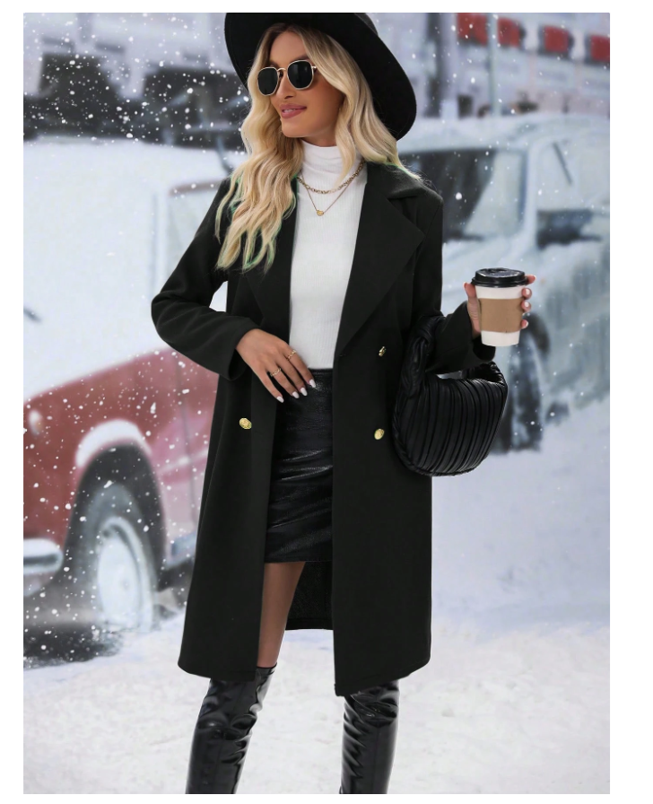 Manteau élégant à revers et double boutonnage - GlamShopTN
