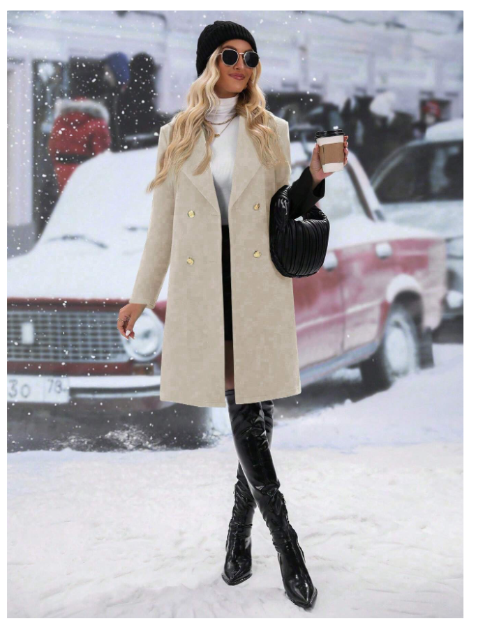 Manteau femme uni à double boutonnage - GlamShopTN