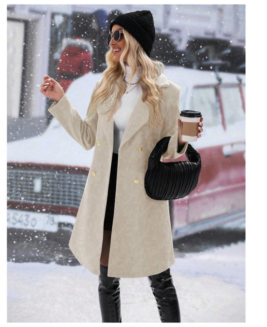 Manteau femme uni à double boutonnage - GlamShopTN