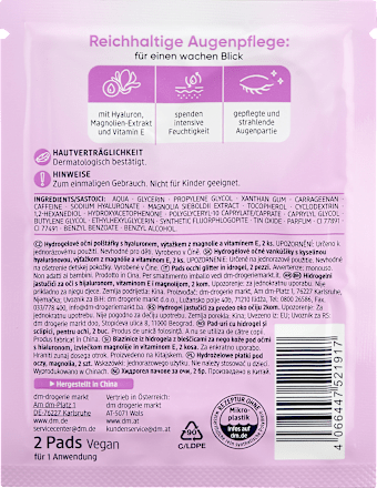 Balea Patchs Yeux Hydrogel Glitzer – Hyaluron, Extrait de Magnolia & Vitamine E (1 Paire)