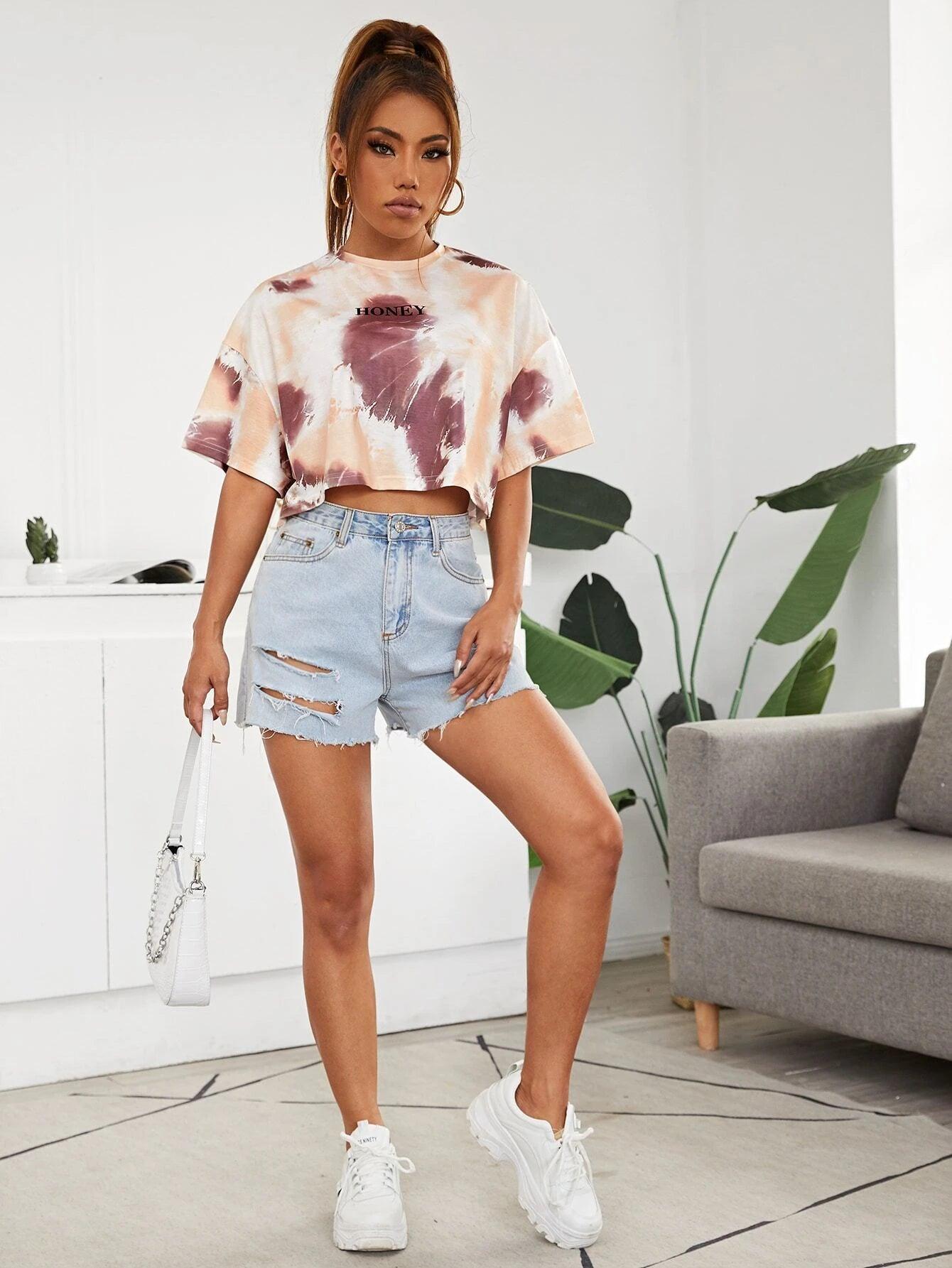 SHEIN EZwear Top miel graphique tie dye