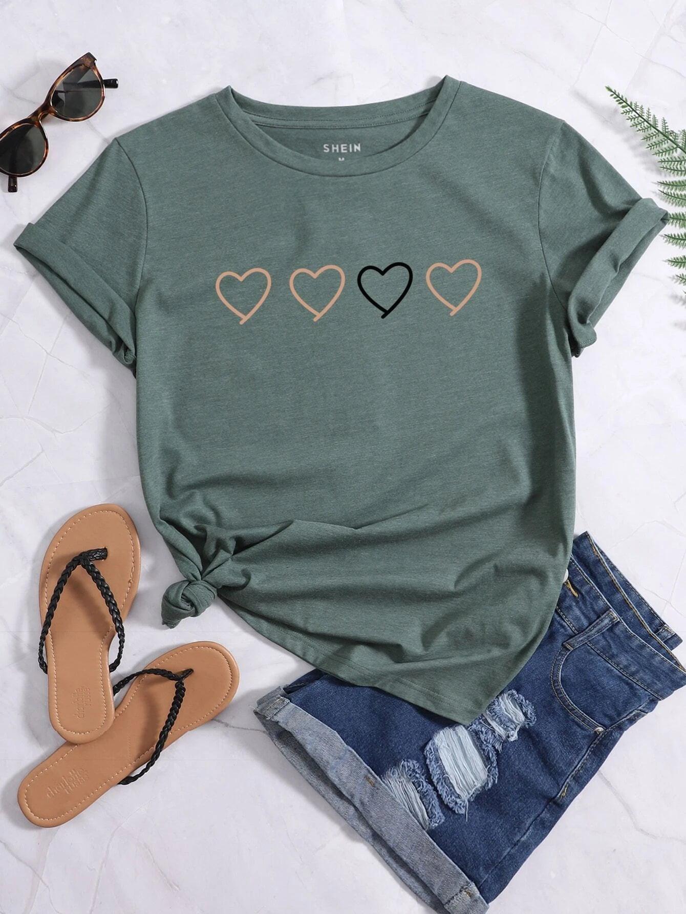 SHEIN LUNE T-shirt à imprimé cœur - GlamShopTN