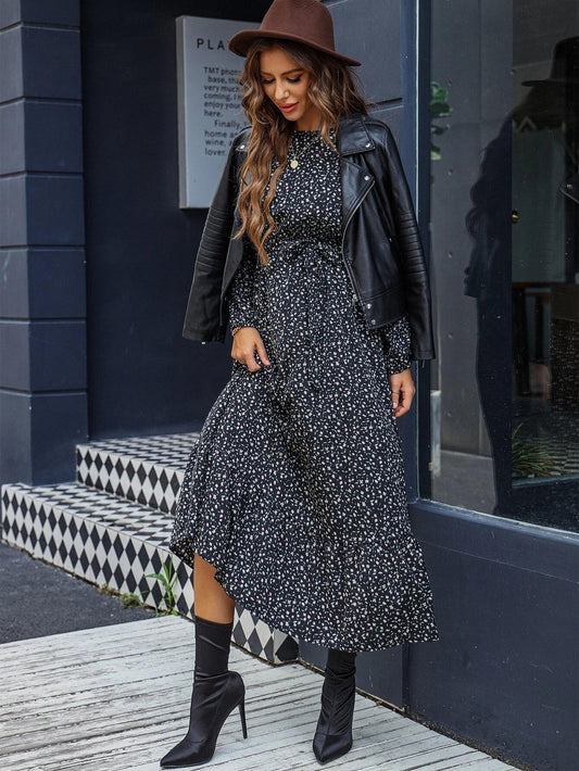 SHEIN LUNE Robe ceinturée fleurie manches bishop à volants - GlamShopTN
