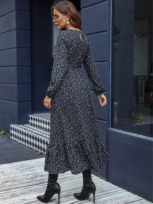 SHEIN LUNE Robe ceinturée fleurie manches bishop à volants - GlamShopTN