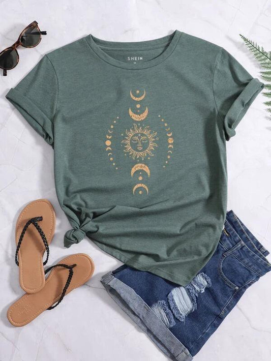SHEIN LUNE T-shirt à imprimé soleil et lune - GlamShopTN