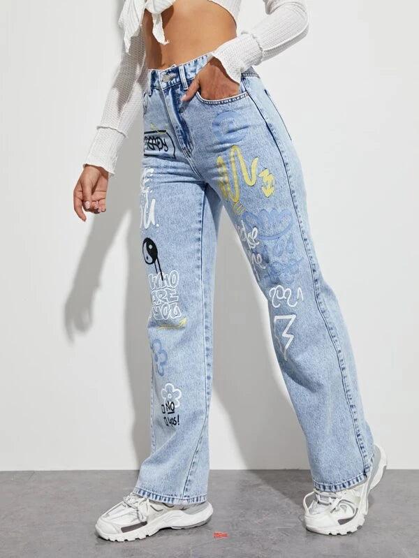 SHEIN ICON Jean slogan et à imprimé taijitu - GlamShopTN