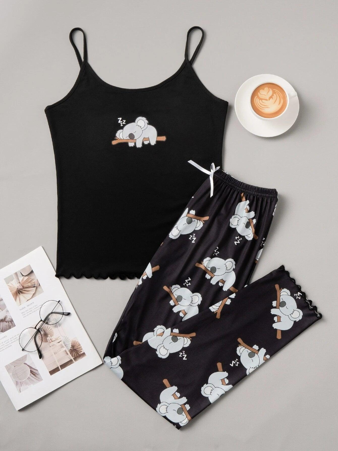 Shein Ensemble de pyjama dessin animé à ourlet ondulé - GlamShopTN